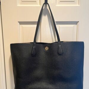 Tory Burch Black Pebbled Tote with gold hardware